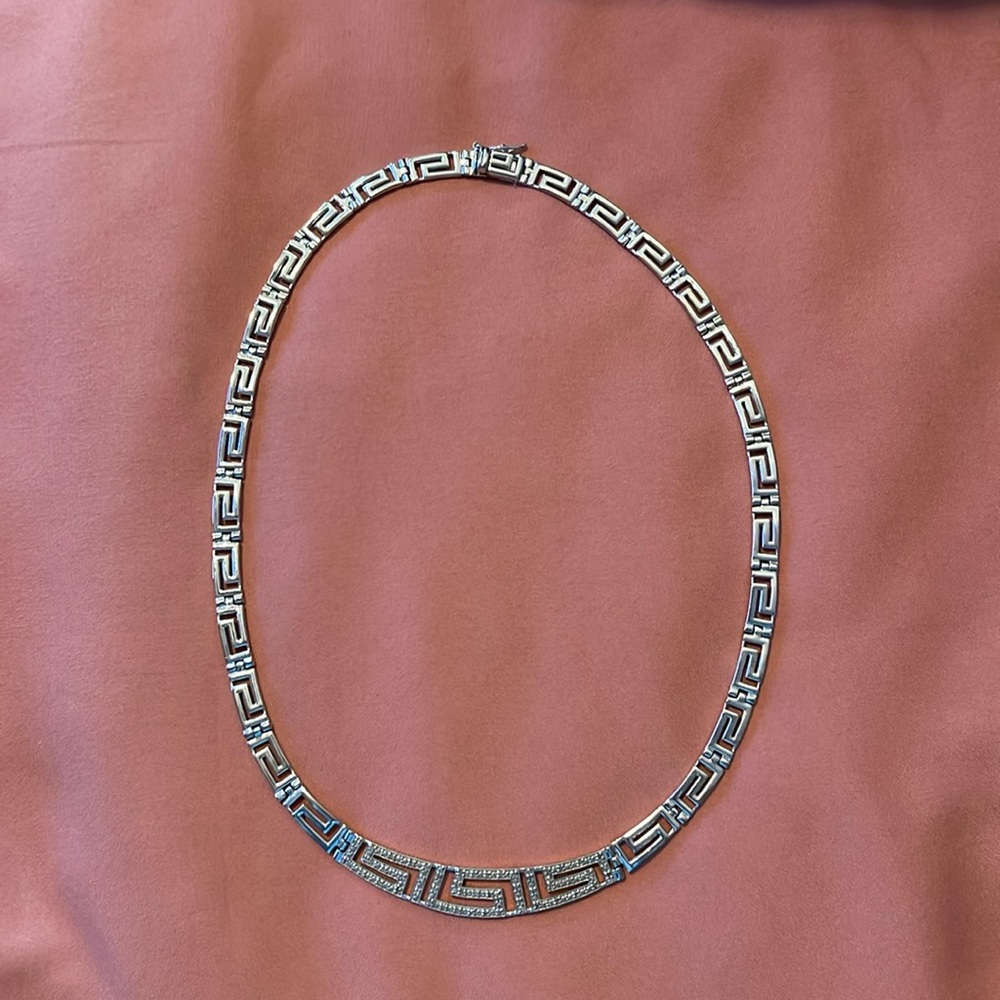 Sterling silver diamond cut Greek Key necklace